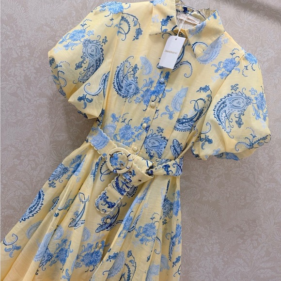 Zimmerman Light Yellow & Blue Paisley Shirt Dress with Belt - Picture 4 of 9